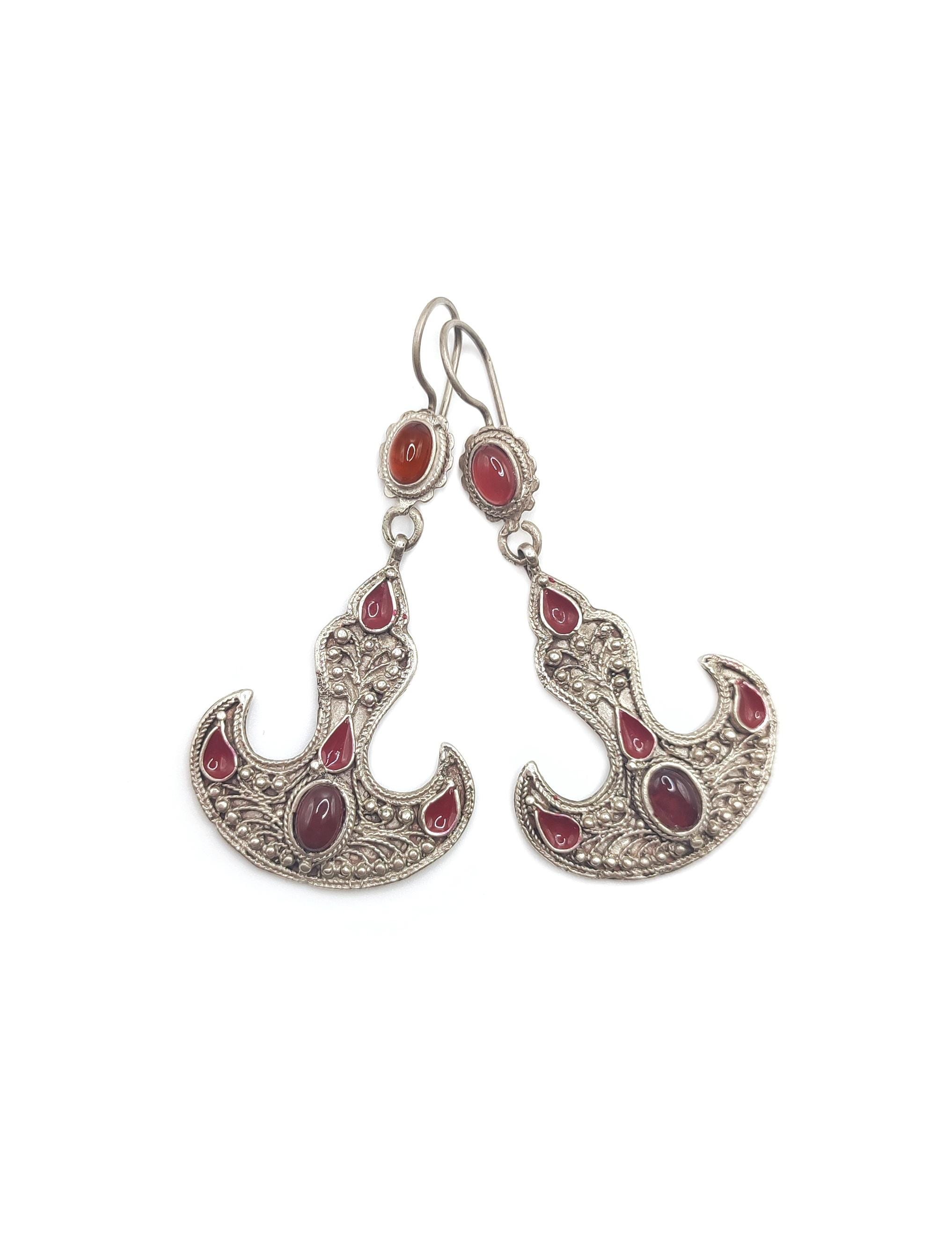 カーネリアン ドロップ シルバー925 ピアス アジアン エスニック