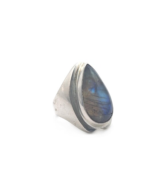 Silver large Labradorite Stone ring, drop shape L… - image 3