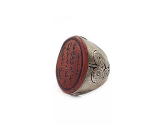 Anillo de cornalina afgana con sello, anillo AQEEQ antiguo grabado, talla 7, anillo de sura del Corán, Afganistán