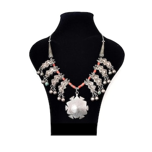 Antique silver and coral beaded necklace Yemen old ethnic Yemeni necklace