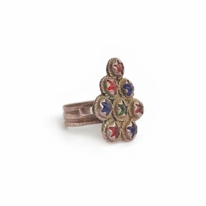 Antique silver and multi-color glass gems old Pakistani ring size 7.5 Lahore jewellery