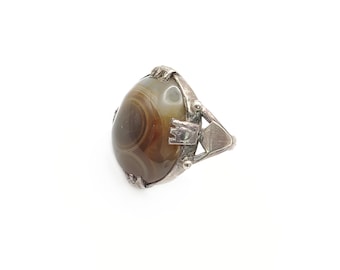 Large Eye Agate silver ring vintage chunky agate ring size 8.5 vintage jewelry Pakistan