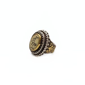 Vintage Arabic calligraphy ring size 7 gilded silver and silver statement ring, majestic Afghan boho ring