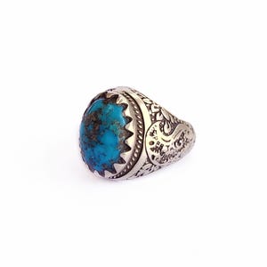 Chunky Turquoise Afghan ring silver men's ring Jalalabad Afghanistan size 9