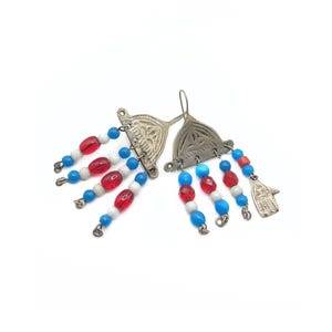 Amazigh (Berber) hamsa earrings, silver and glass beads Moroccan earrings