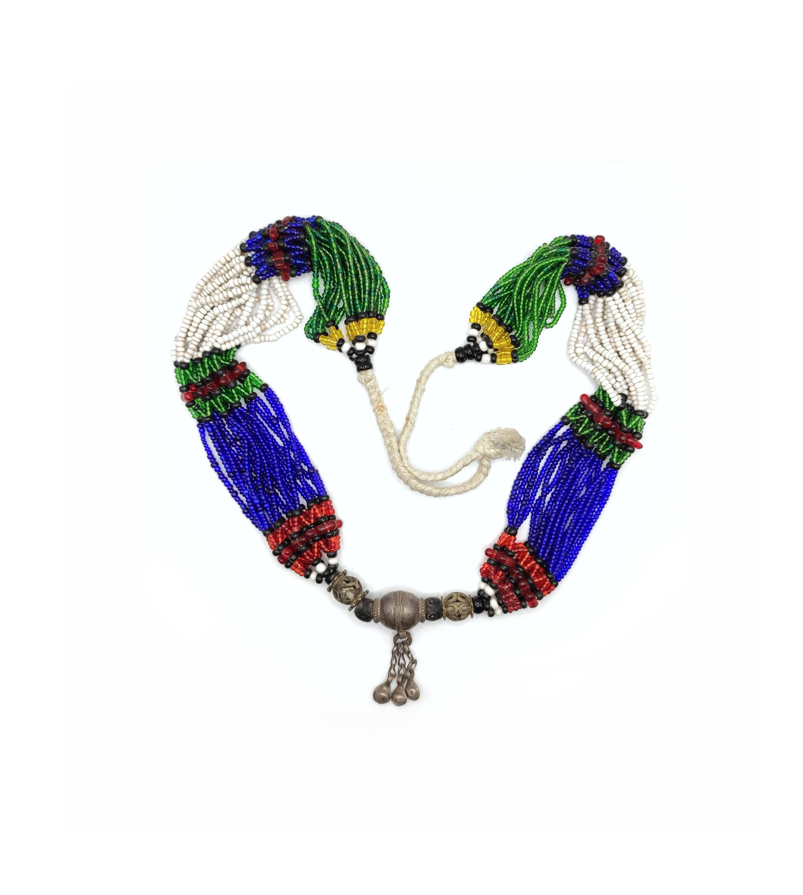 Afghan Old Beaded Necklace, Colorful Ethnic Boho Style Necklace 