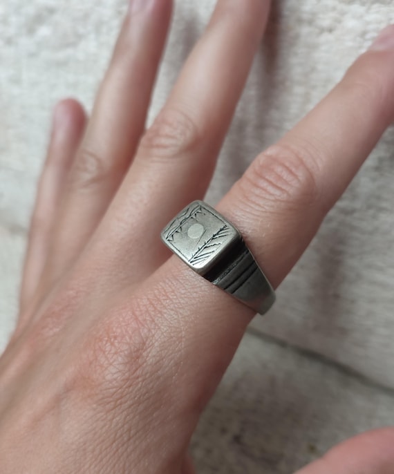 Antique Silver and Ebony Tuareg Ring, Square Top Tribal Men's Ring