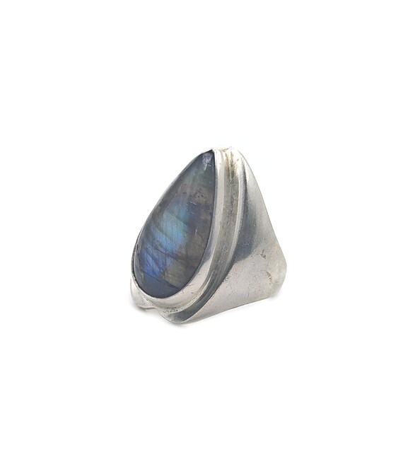 Silver large Labradorite Stone ring, drop shape L… - image 1