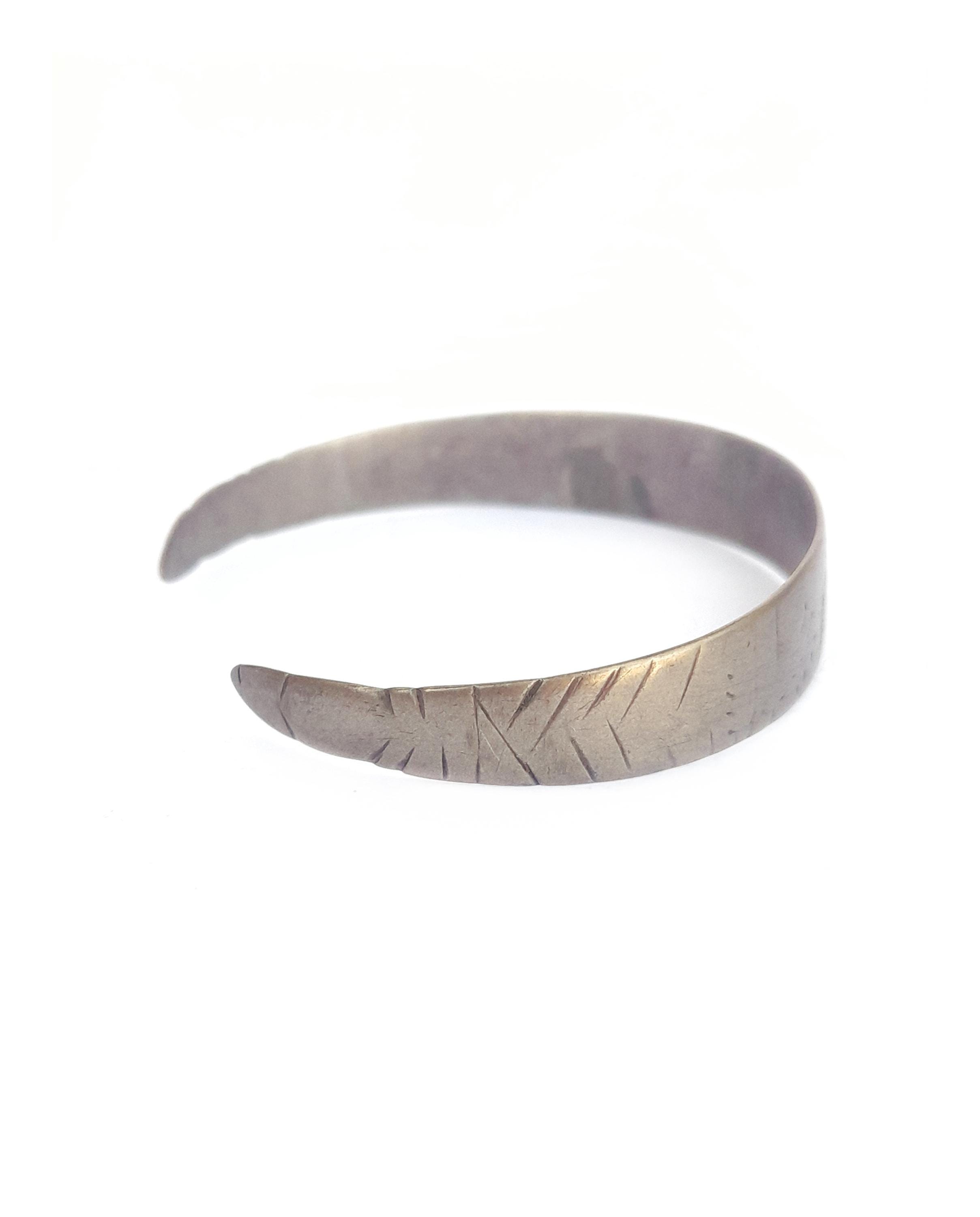 Old Silver Open Cuff Tuareg Bracelet, Antique Tribal Engraved Cuff