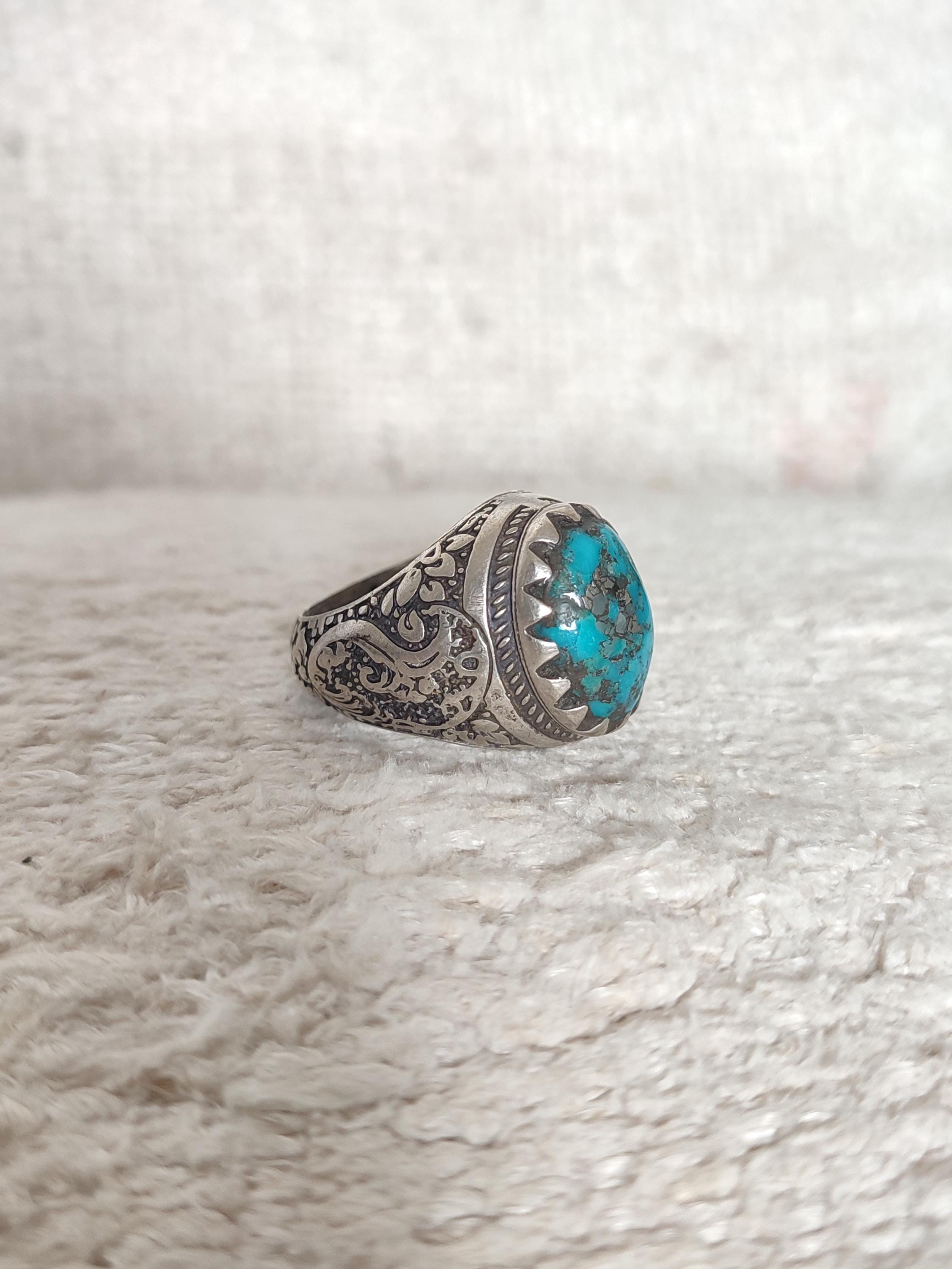 Chunky Turquoise Afghan Ring Silver Men's Ring Jalalabad Afghanistan ...