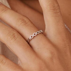 Dainty Open Band Ring I Recycled Silver with White CZ I Minimalist Stacking Ring I Lana