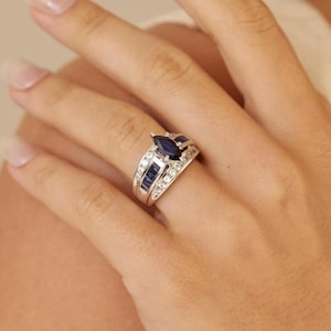 925 Sterling Silver Ring | Marquise CZ Ring | Blue & White CZ Statement Ring | Elegant Cocktail Jewelry | Bold Anniversary Gift | DOKATA