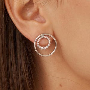 Gold Circle Earrings | Double Hoop CZ Earrings | Minimalist Studs | Dainty Everyday Jewelry | Elegant Gift for Her | Jamie