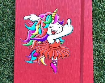 Rude Unicorn Fairy Notebook, 75 Lined Pages, Secret Back Pocket