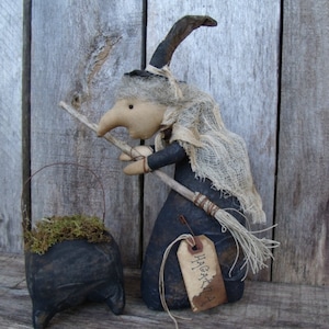 Primitive witch pattern/primitive halloween/halloween doll/primitive doll/ HAGATHA&#39;S CAULDRON instant download Pattern