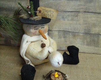 Primitive snowman pattern/primitive snowman/roasting marshmallow/toasty nights/winter snowman/farmhouse
