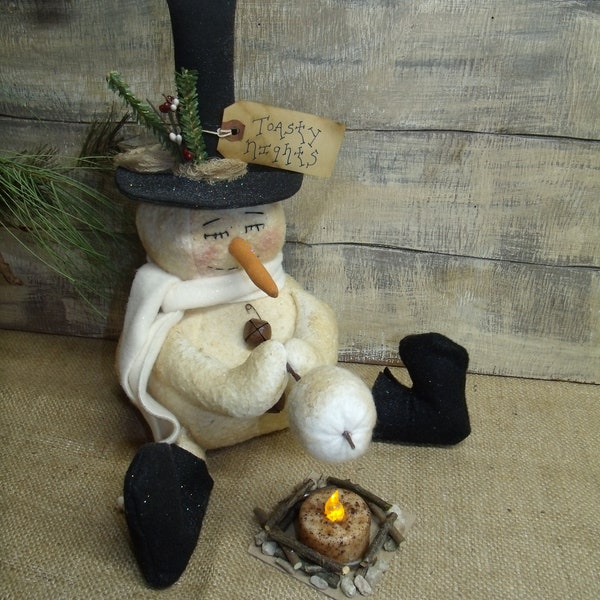 Primitive snowman pattern/primitive snowman/roasting marshmallow/toasty nights/winter snowman/farmhouse