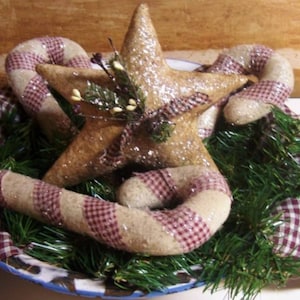 Primitive Candy Canes/Stars Instant Download PDF Pattern/Christmas Pattern/Christmas Ornaments/bowl fillers/Canes and Stars/tree