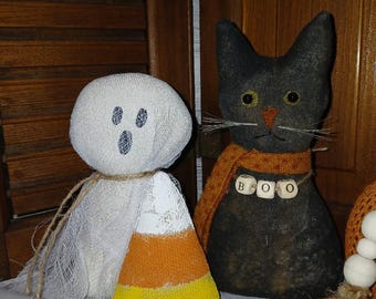 MODELLO primitivo Halloween Fantasma e Gatto/sitter/decorazione/bambola/fattoria/caramelle/ornamenti/ornamenti PT135