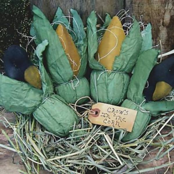 Primitive Corn Pattern/ CROWS IN The CORN  bowl filler Instant download pattern/primitive crows/my primitive saltbox/thanksgiving/fall