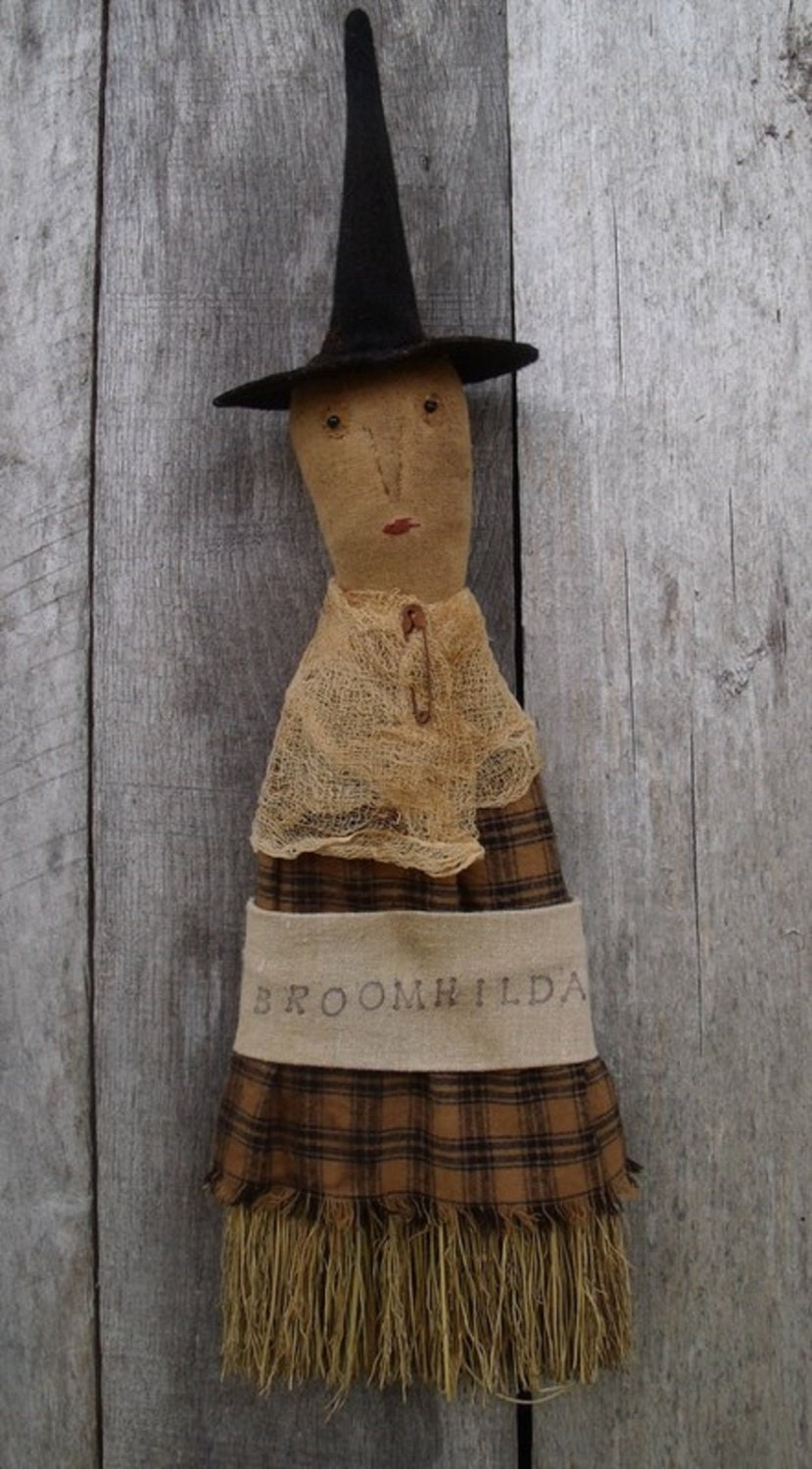 Primitive BROOMHILDA WITCH Whisk Broom Doll Halloween Fall Etsy