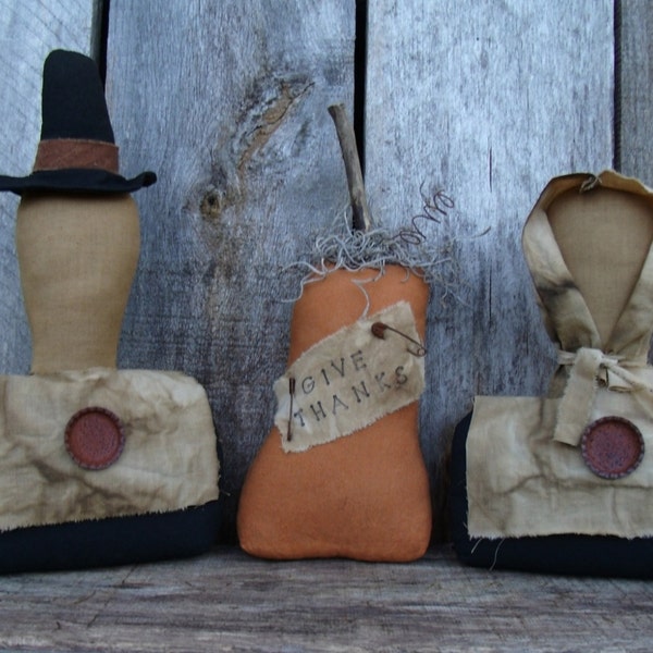 Primitive Pilgrims pattern/primitive dolls/primitive pattern/primitive Thanksgiving/ GIVE THANKS PILGRIMS Instant Download Pattern