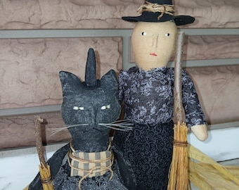 Bambola strega di Halloween primitiva/Bambola gatto/Lucinda e Winnie Sue/fattoria/prim/autunno/MODELLO pt131