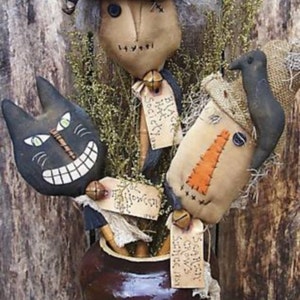 Primitive halloween Pattern/ HALLOWEEN BOBBINS Instant Download/pdf pattern/primitive witch/primitive cat/primitive scarecrow/pokes/fall