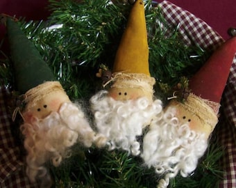 Primitive SANTA TRIO ORNIES Instant Download Pattern/Christmas tree ornaments pattern/santa ornament/santa pattern/primitive santa
