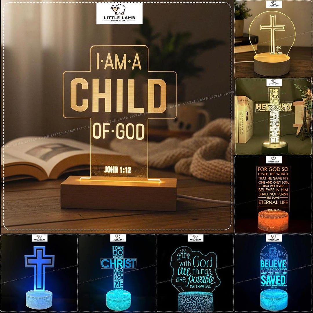 Christian LED Lamp, Bible Verse Cross Decor, Faith Inspired Night Light ...