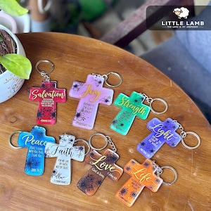 Llavero con cruz cristiana, llavero con versículo bíblico, regalo religioso para hombres y mujeres, recuerdo de bautismo, regalo para grupos de la iglesia, fe, alegría, paz y amor.