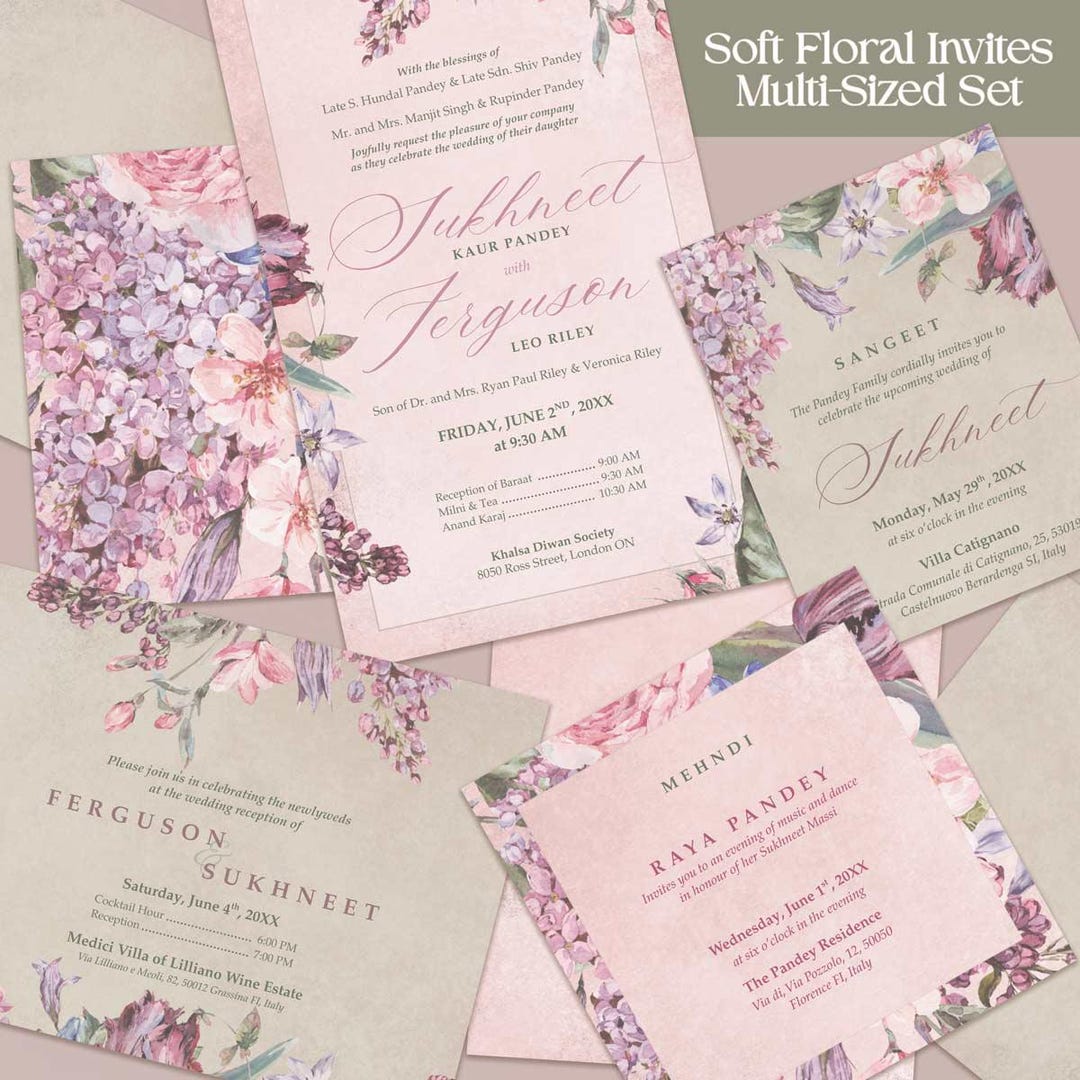 Multi Page Invitations Soft Floral Wedding Invitation Set, Indian Wedding Invite Multiple ...