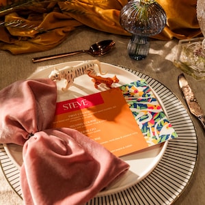 Modèle de menu audacieux, marque-place, Papeterie de mariage moderne, Menu de l'événement artistique, Menu de l'événement coloré, Papeterie de mariage numérique