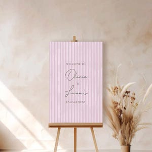 Modern Pin Stripe Welcome Sign, Soft Pink Stripe Wedding Engagement Sign, Digital Wedding Stationery Template for Bridal Shower