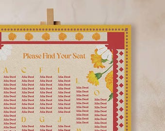 Retro Marigold Floral Seating Chart Template (Digital Download)