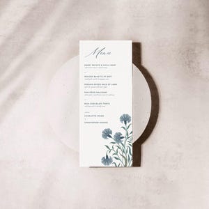 Tarjeta de menú floral, despedida de soltera, menú de compromiso, menú de boda, plantilla de papelería digital para bodas, menú de cumpleaños, motivos florales