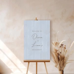 Modern Pin Stripe Welcome Sign, Soft Blue Stripe Wedding Engagement Sign, Digital Wedding Stationery Template for Bridal Shower, Baby Shower