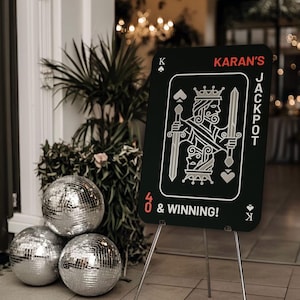 Panneau de cartes de poker, thème casino, anniversaire sur le thème du poker, panneau de bienvenue amusant, Casino Royale, panneau d'anniversaire, rouge, noir et blanc, jeu de cartes