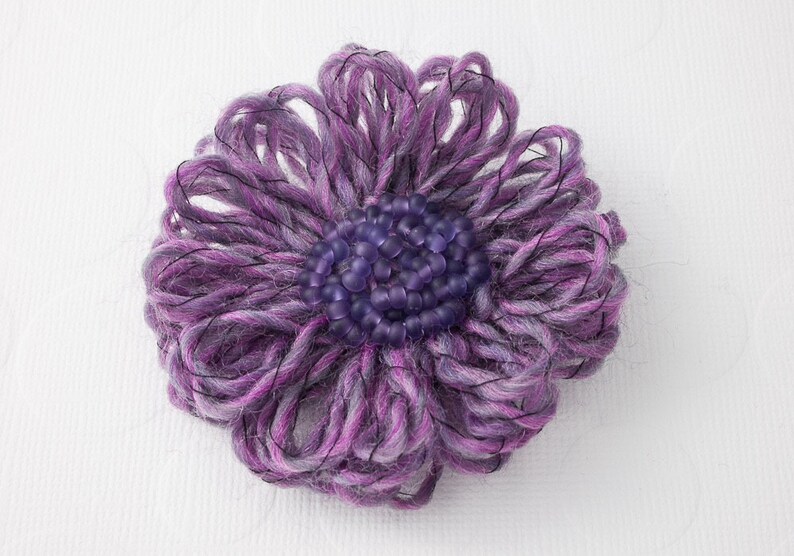 Purple Beaded Flower Brooch image 1