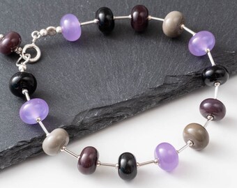 Purple and Silver Lampwork Bracelet
