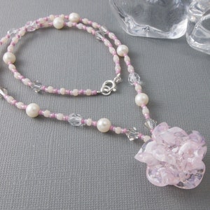 Pink Rose Lampwork Necklace