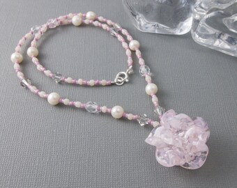 Naszyjnik Lampwork z Różową Różą