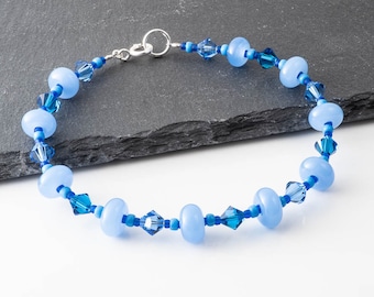 Blaue Lampwork und Silber Armband