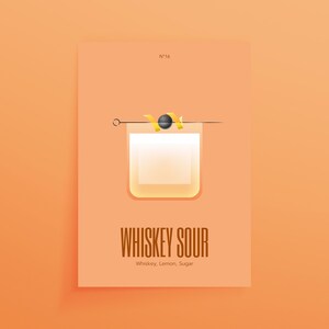 Póster de cóctel de whisky sour y bourbon