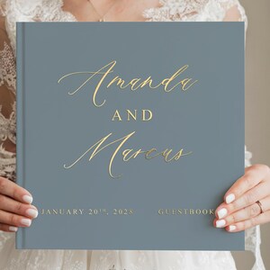 Modern Wedding Guest Book, Custom Wedding Hardcover Photo Album, Sign In Book for Wedding Reception, Gold Foil Hardcover Wedding Guestbook,
