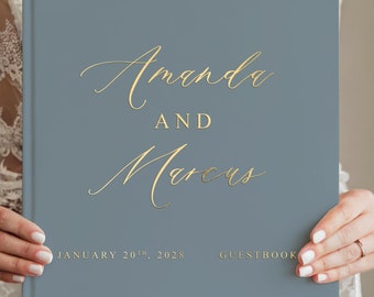 Modern Wedding Guest Book, Custom Wedding Hardcover Photo Album, Sign In Book for Wedding Reception, Gold Foil Hardcover Wedding Guestbook,