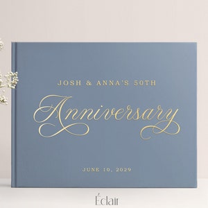 Anniversary Guest Book, Hardcover Anniversary Gift, Gold Foil Anniversary Party Decor, 25th Anniversary, 50th Anniversary, Custom Guestbook
