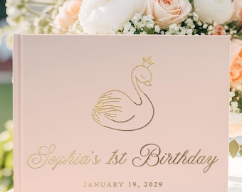 Birthday Girl 1st Birthday Guest Book, Baby First Birthday Party Guestbook Custom Birthday Guestbook Swan Birthday 1st Birthday Party Decor