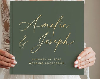 Custom Wedding Guest Book, Hardcover Modern Wedding Guestbook, Wedding Guests Sign in Book, Photo Booth Wedding Book, Gold Foil Book