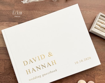 Personalized Wedding Guestbook, Custom Wedding Guest Book, Gold Foil Hardcover Guestbook, Wedding Sign In Book, Neutral Guestbook